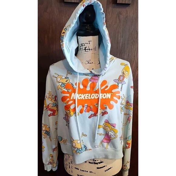 Nickelodeon Tops - Nickelodeon Rugrats Cropped Hoodie Sweatshirt Womens Large All Over Print Blue